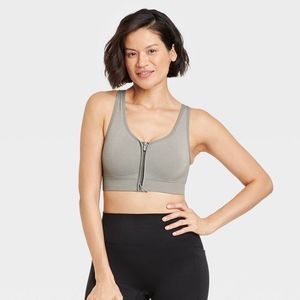 Women's Medium Support Seamless Zip-Front Sports Bra - All in Motion Heather